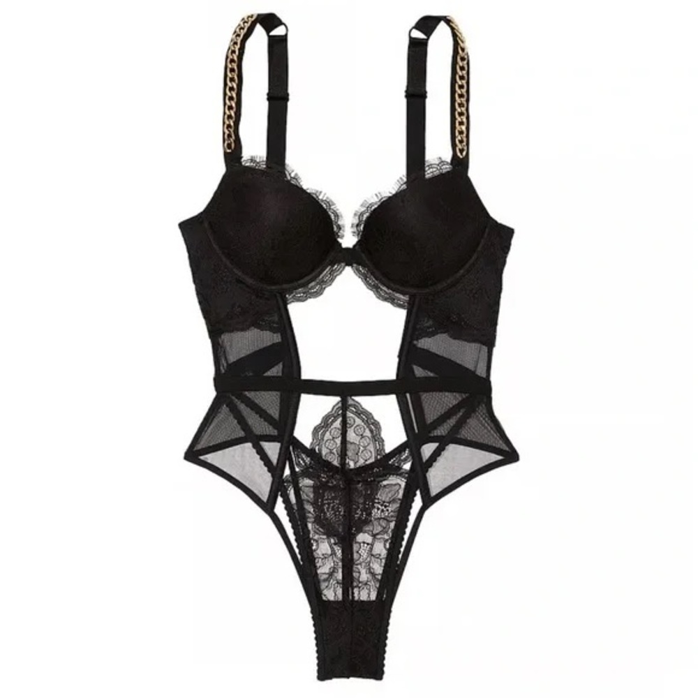 NWT Victoria's Secret Chain Strap Lace Push-Up Teddy Lingerie Medium